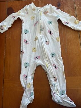 Baby Zip-Front One-Piece in White with Pastel Fruit Print